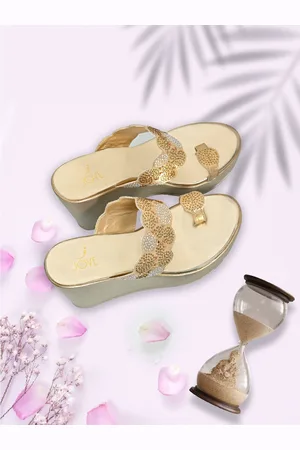 Jove Women Gold-Toned Embellished Wedge Sandals