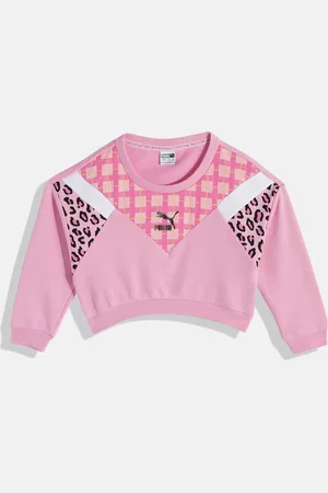 PUMA Girls Relaxed Fit Classic 90s Printed Crop Sweatshirt