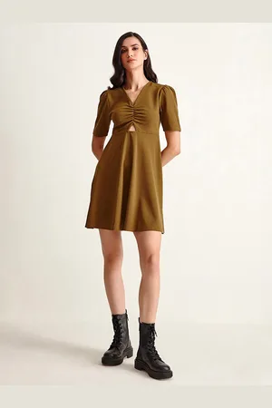 COVER STORY Olive Green A-Line Mini Dress