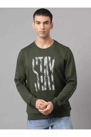 Richlook Men Olive Green Printed Sweatshirt