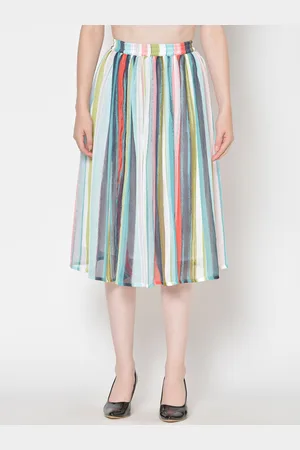 Cation Women Multicoloured Striped Flared Midi Skirt