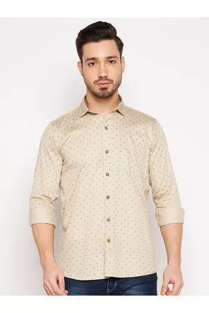 Duke Men Beige Slim Fit Printed Cotton Casual Shirt