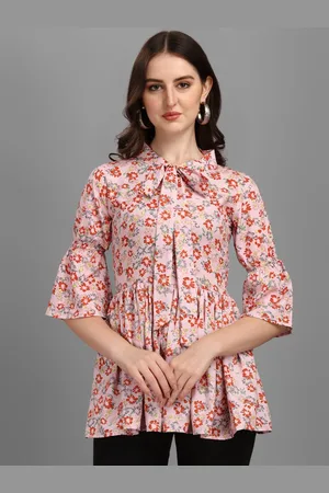 GUFRINA Women Maroon Floral Print Tie-Up Neck Crepe Top