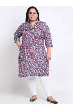 Pluss Floral Printed Mandarin Collar A-Line Regular Kurta