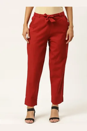 IQRAAR Women Maroon Slim Fit Trousers