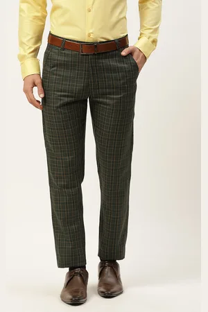 SOJANYA Men Green Checked Smart Formal Trousers