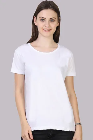 Fleximaa Women White Drop-Shoulder Sleeves Raw Edge Running T-shirt