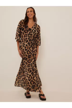 NA-KD Brown & Black Leopard Print Maxi Wrap Dress