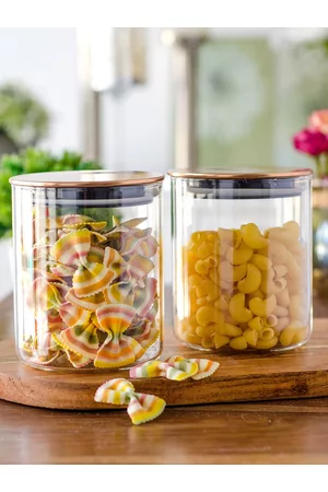 GOODHOMES Set Of 2 Transparent Basic Round Medium Jars With Lid