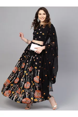 anayna Black & Orange Embroidered Dupatta with Thread Work
