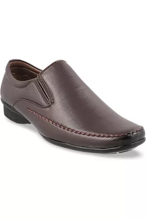 Metro Men Brown Textured Formal Slip-Ons