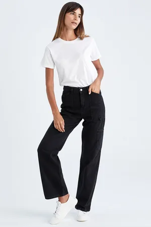 DeFacto Women Black Carrot Straight Fit Cotton Jeans