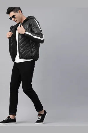 WROGN Men Black Self Design Puffer Jacket
