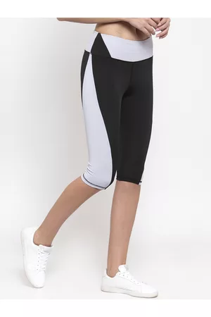 Boston Club Women Black & White Colourblocked Skinny-Fit Capri Tights
