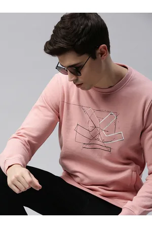 WROGN Men Pink Slim Fit Printed Pullover Sweatshirt