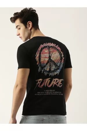 Maniac Men Black Printed Slim Fit Pure Cotton T-shirt