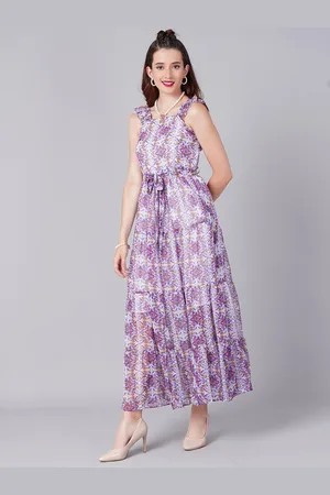 Cation Women Purple Floral Chiffon Maxi Dress