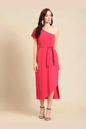 DODO & MOA Women Pink One Shoulder Scuba Midi Dress