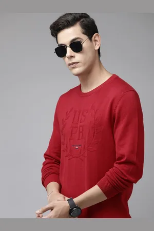 U.S. Polo Assn. Men Red Printed Pure Cotton Pullover