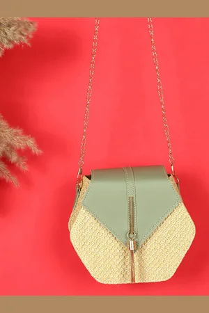 Campus Sutra Multicoloured Geometric PU Structured Sling Bag with Tasselled