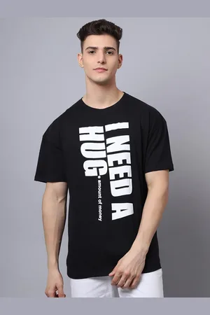 DOOR74 Men Black & White Printed Monochrome Loose T-shirt
