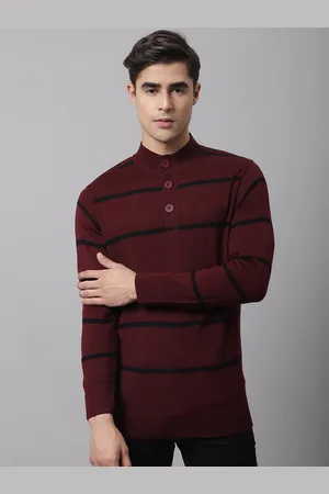 CANTABIL Men Maroon Striped Striped Pullover