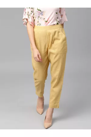 Jaipur Women Beige Solid Regular Trousers