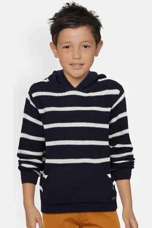 METRO KIDS COMPANY Boys Navy Blue & Grey Striped Pullover Sweater