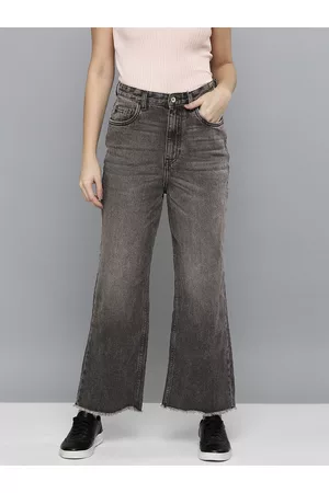 Flying Machine Women Grey Straight Fit High-Rise Mildly Distressed Light Fade Stretchable Jeans