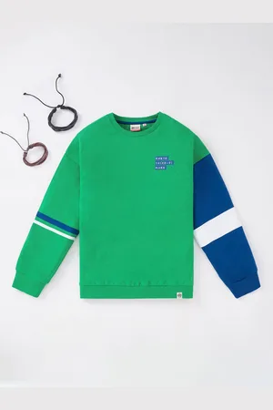 edheads Boys Green & White Colourblocked Cotton Long Sleeves Sweatshirt