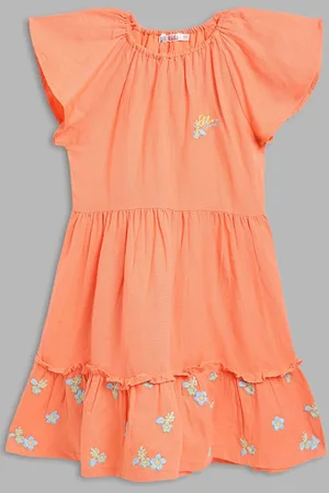 Elle Orange Floral Embroidered Dress