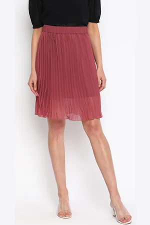 Mayra Women Pink Solid A-Line Accordion Pleats Skirt