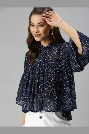 SHOWOFF Women Navy Blue Print Shirt Style Top