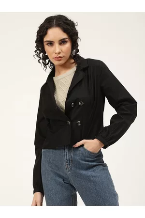 Elle Women Black Striped Shirt Style Pure Cotton Crop Top