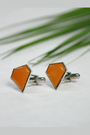 Tossido Men Orange & Silver-Toned Diamond Shaped Cufflink
