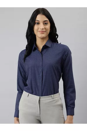 English Navy Women Relaxed Grid Tattersall Checked Formal Shirt
