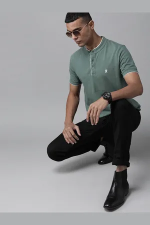 Roadster Men Teal Mandarin Collar T-shirt
