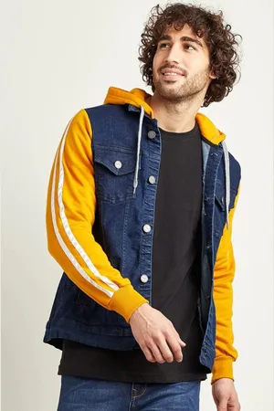 security Men's Denim Jacket Hooded Sweater Jacket Hoodie Jeans Jacket Dark  Grey L : Amazon.in: Clothing & Accessories