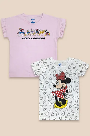 Kidsville Girls Pack Of 2 Purple & White Mickey & Friends Printed Pure Cotton T-shirt