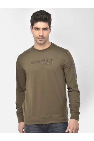 Richlook Men Olive Brown Printed Sweatshirt