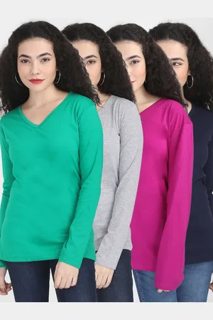 Fleximaa Women Pack Of 4 V-Neck T-shirts