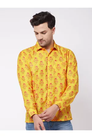 Vastramay Men Orange Floral Printed Casual Shirt
