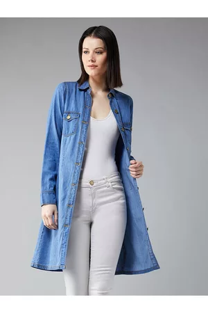 DOLCE CRUDO Women Blue Light Weight Solid Denim Shrug