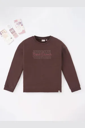 edheads Girls Brown Printed Cotton Sweatshirt