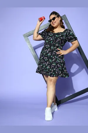 Berrylush Women Floral Crepe Sweetheart Neck A-Line Puff Sleeves Dress