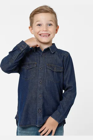 KATE & OSCAR Boys Blue Standard Cotton Casual Shirt