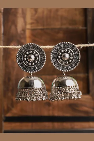 Veni Women German Silver-Toned Circular Jhumkas Earrings