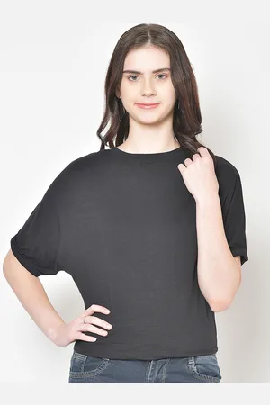 Cation Women Black Solid Pure Cotton Top