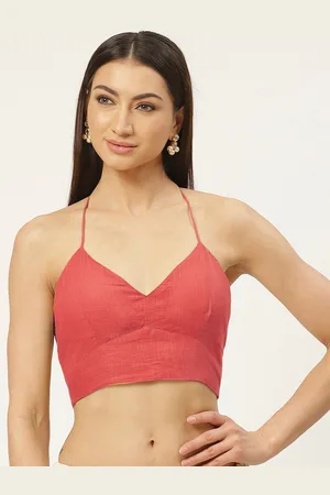 Molcha Women Peach Solid Pure Cotton Saree Blouse