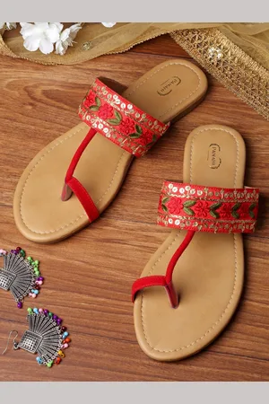 PANAHI Women Red Ethnic One Toe Flats